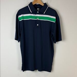 FootJoy Men's Navy Polo Golf Shirt with Green Stripe Size Medium